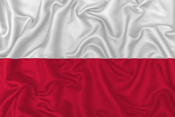 Polen Länderflagge Auf Welligem Seidenen Textilstoff Hintergrund — Stockfoto