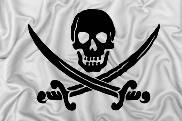 Pirátská Vlajka Jolly Roger Hedvábné Textuře Historický Model Calica Jacka — Stock fotografie