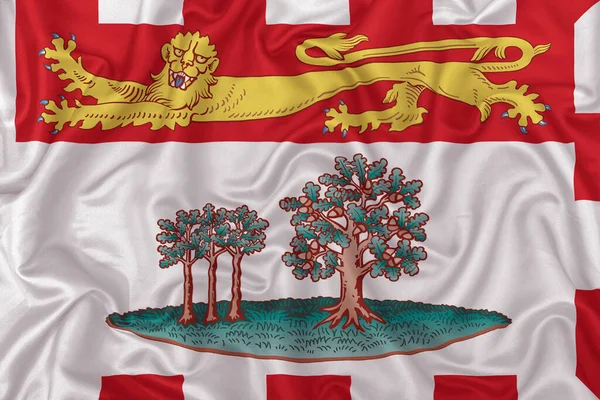 Prince Edward Island Vlag Golvende Zijde Textiel Achtergrond — Stockfoto