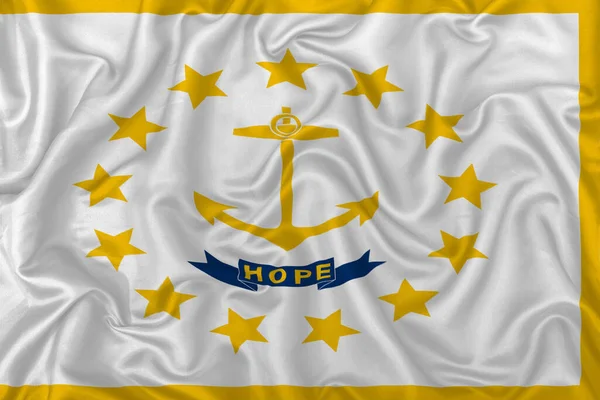 Bandera Del Estado Rhode Island Sobre Fondo Ondulado Tela Satén —  Fotos de Stock