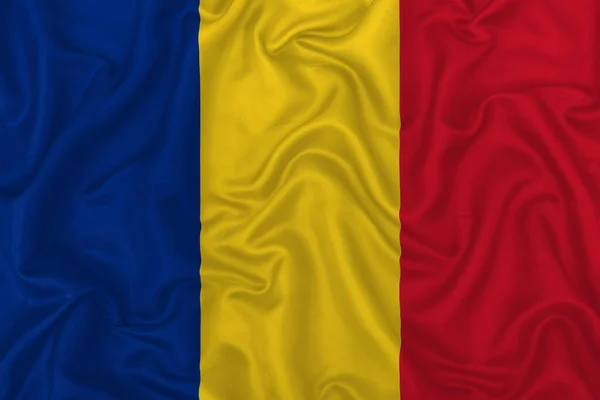 Romania Country Flag Wavy Silk Textile Fabric Background — Stock Photo, Image