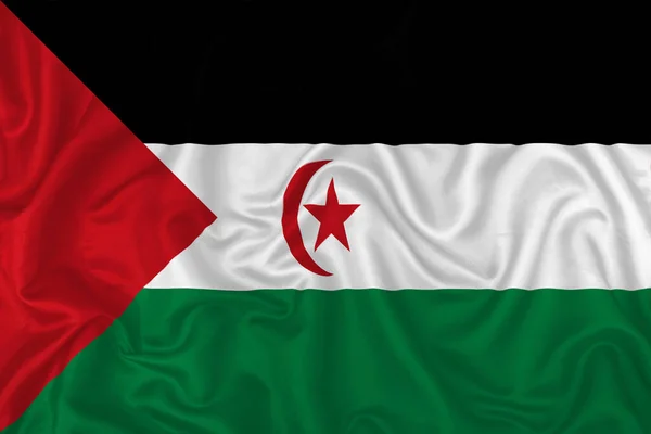 Bandera República Árabe Saharaui Democrática Sobre Fondo Tela Seda Ondulada — Foto de Stock