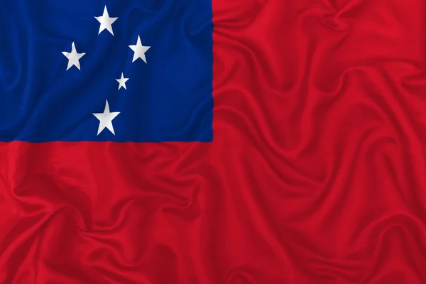 Szamoa Ország Zászló Hullámos Selyem Textil Szövet Háttér — Stock Fotó