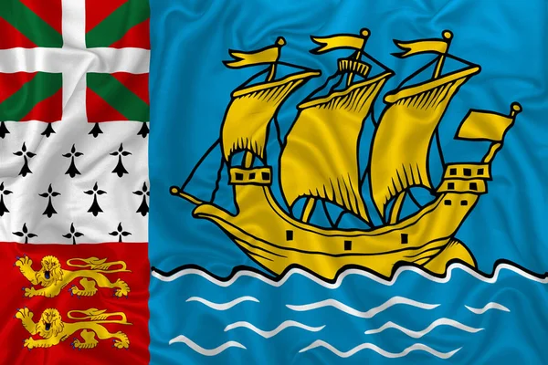 Saint Pierre Miquelon Zászló Hullámos Selyem Textil Szövet Háttér — Stock Fotó