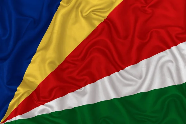 Seychelles Country Flag Wavy Silk Textile Fabric Background — Stock Photo, Image