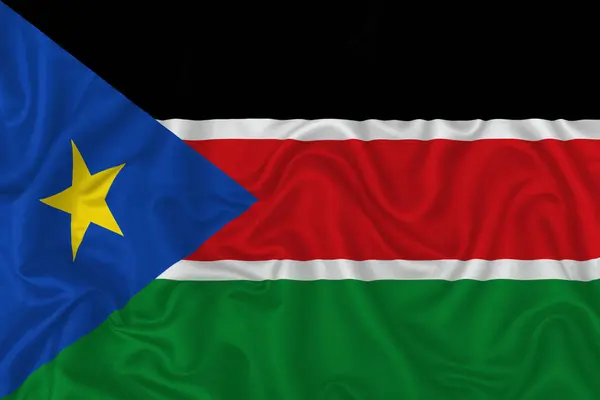 South Sudan Country Flag Wavy Silk Textile Fabric Background — Stock Photo, Image