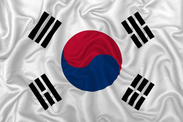 Zuid Korea Land Vlag Golvende Zijde Textiel Achtergrond — Stockfoto