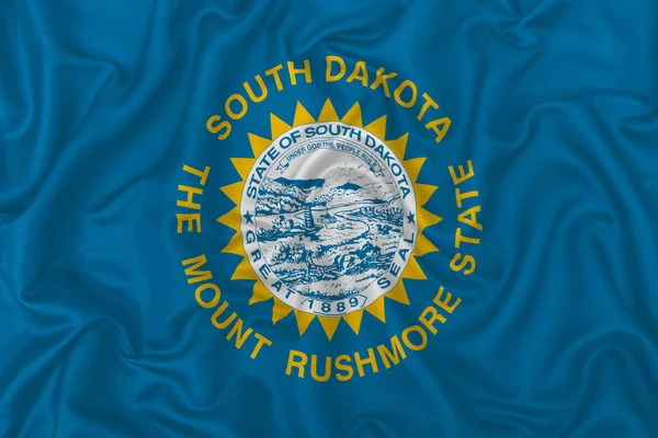 Drapeau État Dakota Sud Sur Fond Ondulé Tissu Satiné Soie — Photo