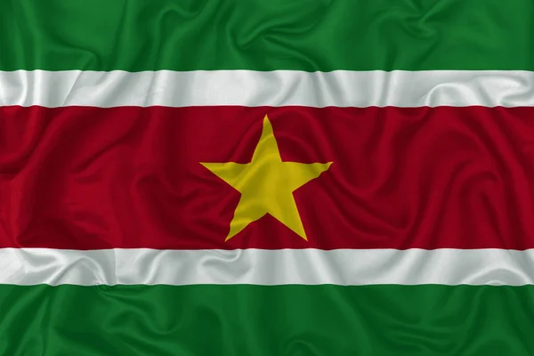 Suriname Country Flag Wavy Silk Textile Fabric Background — Stock Photo, Image