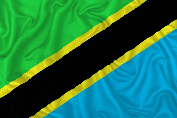 Bandera Del País Tanzania Sobre Fondo Tela Seda Ondulada — Foto de Stock