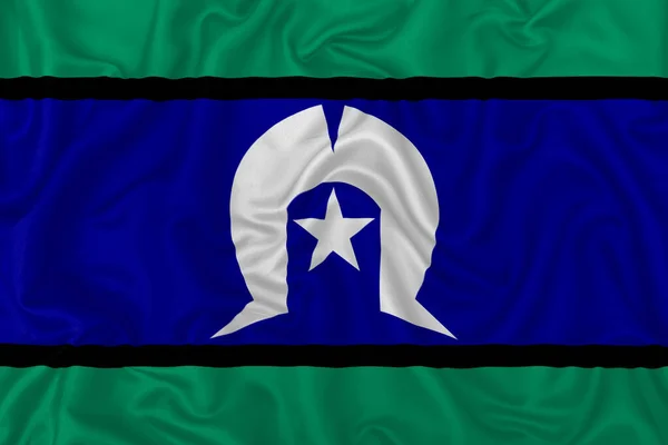 Bandeira Torres Strait Islanders Fundo Tecido Seda Ondulado — Fotografia de Stock