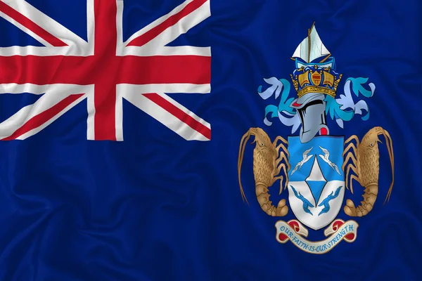 Tristan Cunha Flagge Auf Welligem Seidenen Textilstoff Hintergrund — Stockfoto