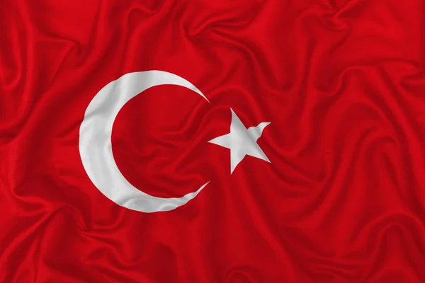Türkiye Ülke Bayrağı Dalgalı Ipek Kumaş Arka Planında — Stok fotoğraf