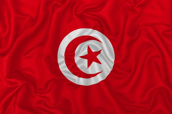 Tunisia Paese Bandiera Ondulato Seta Tessuto Sfondo — Foto Stock