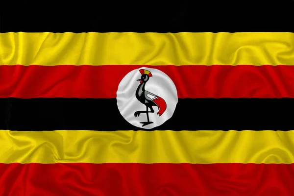 Uganda Country Flag Wavy Silk Textile Fabric Background — Stock Photo, Image
