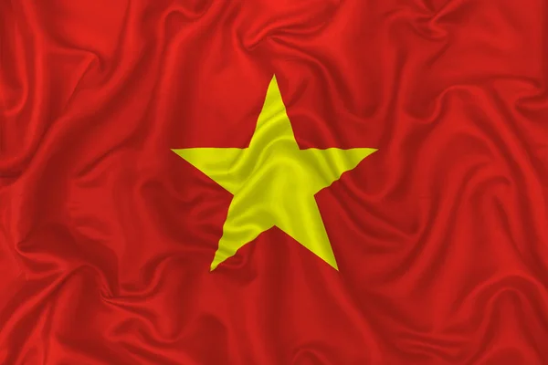 Flaga Kraju Wietnam Falistym Tle Jedwabnego Materiału Włókienniczego — Zdjęcie stockowe