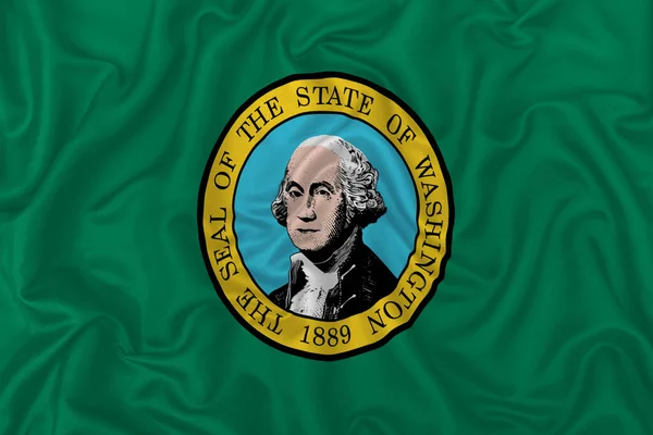 washington state flag on a wavy silk satin fabric texture background.