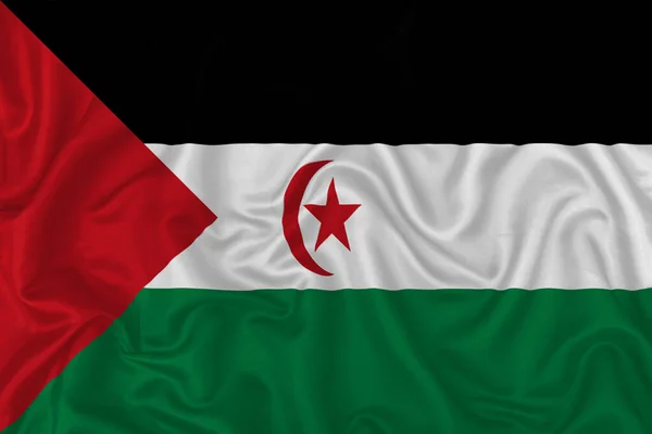 波状の絹織物の背景に西サハラの国旗 — ストック写真