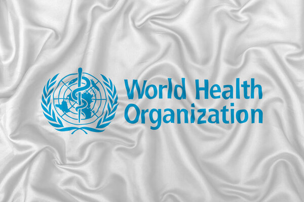 Всемирная организация здравоохранения волнистая текстура атласной ткани флага
.