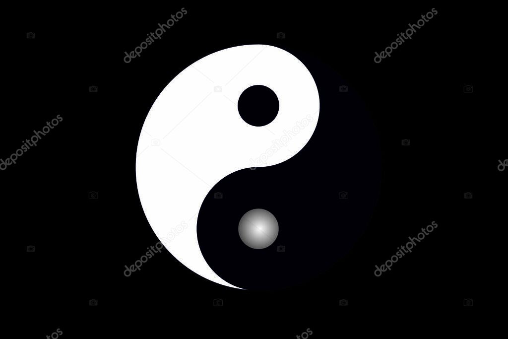 View of a Yin and Yang symbol on a gray background.