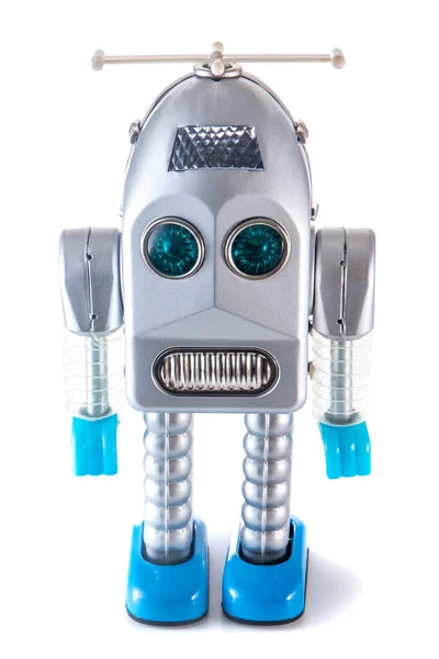 Mainan Robot Timah Vintage Terisolasi Pada Latar Belakang Putih — Stok Foto