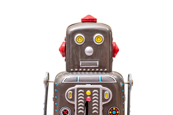 Vintage Tin Robot Speelgoed Geïsoleerd Een Witte Achtergrond — Stockfoto