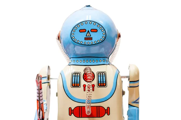 Vintage Juguete Robot Estaño Aislado Sobre Fondo Blanco — Foto de Stock