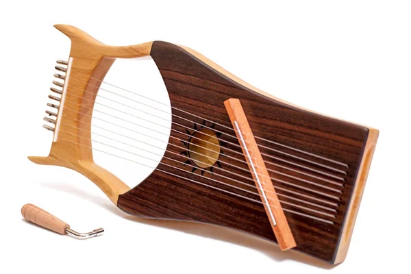 Instrumento Musical Lira Com Cordas Isolado Sobre Fundo Branco — Fotografia de Stock