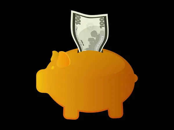 Piggy Bank, cem dólares. — Vetor de Stock