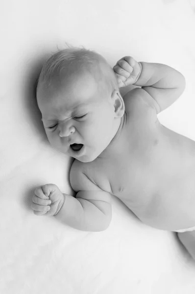 Bonito bebê recém-nascido adorável bocejando retrato — Fotografia de Stock