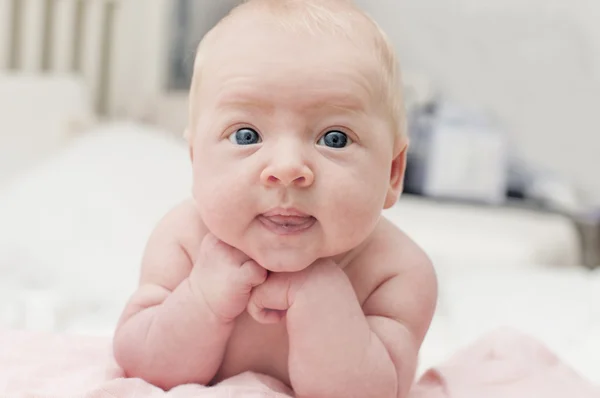 青い目の肖像画でかわいい愛らしい新生児 ロイヤリティフリーのストック画像