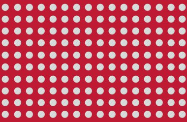 Kırmızı zemin üzerinde beyaz yuvarlak tabletlerin deseni, üst görünüm, düz görünüm, tıbbi konsept, hapların geçmişi, antivirüs, hastalık koruması, tabletler, koronavirüs şeklinde antibiyotikler