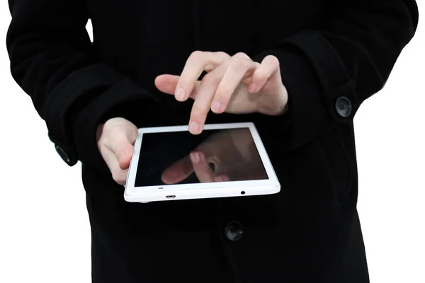 Tablet Hands Man Isolate — Stock Photo, Image