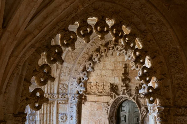 Fragment Výzdoba Kláštera Hieronymites Mosteiro Dos Jerónimos Nachází Okrese Belem — Stock fotografie