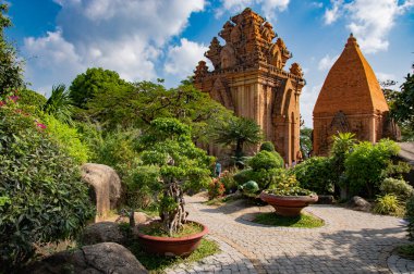 Cham Towers, Vietnam, Nha Trang - February 19, 2020: Chama towers. Temple complex. Po Nagar Cham Towers (Thp B Ponagar). Place of tourist pilgrimage. Mount Cu Lao.