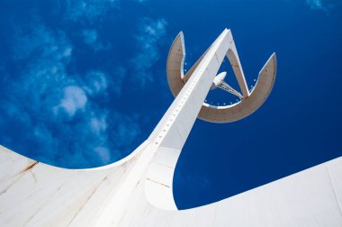 BARCELONA, SPAIN - October 31, 2017: Calatrava tower (Torre de Comunicacions de Montjuc) in Barcelona , Spain. Communications tower in Montjuic near the stadium that hosted the Olympic Games in 1992.