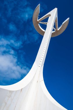 BARCELONA, SPAIN - October 31, 2017: Calatrava tower (Torre de Comunicacions de Montjuc) in Barcelona , Spain. Communications tower in Montjuic near the stadium that hosted the Olympic Games in 1992.
