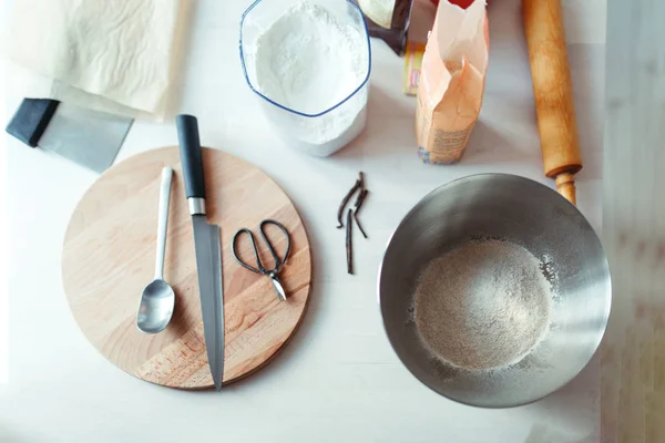 Baker's ingredients and tools.
