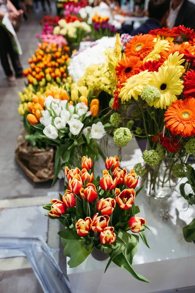 A variety of fresh flowers at the flower fair.