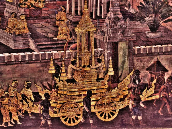 Ramayana väggmålningar, ytterväggar av Kings Palace Bangkog Thailand — Stockfoto