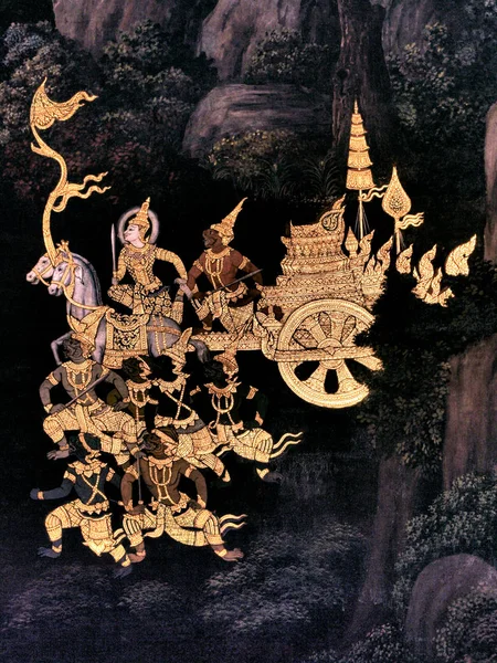 Ramayana nástěnné malby, vnější stěny Bangkog palác krále Thajska — Stock fotografie