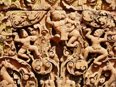 Angkor Wat - güzel oymalar, bas kabartmaları Banteay Srei Tapınağı