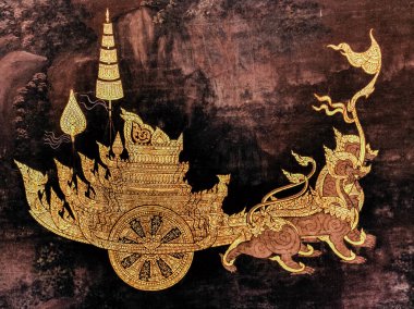 Olay yerinden Ramakien Tay Ramayana, geleneksel duvar Wat Phra Kaew Kral Bangkok, Tayland sarayda boyama harikası