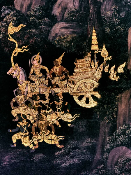 Szene aus dem ramakien a thai ramayana, Meisterwerk traditioneller Wandmalerei im wat phra kaew King Palace in Bangkok, Thailand — Stockfoto