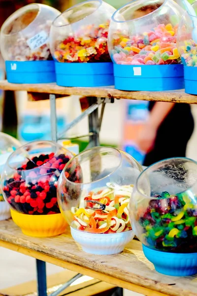 Candy stand with gummi colorful candy close up — Stock Photo, Image