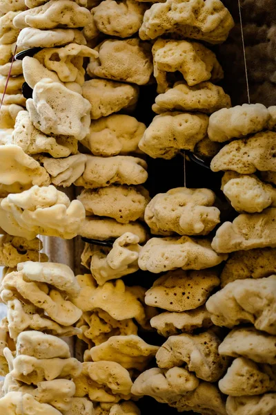 Samling av havet svampar hängande på en marknad — Stockfoto