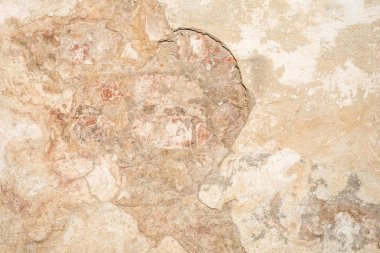 Doku eski antika duvar beyaz-kahverengi renk, kırıkları alçı yüksek nem ve atmosferik olayların etkilerinden beyaz koruyucu tabaka vardır