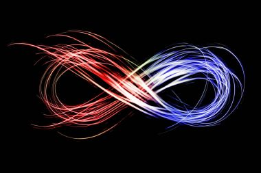 siyah bir arka plan üzerinde ışık Neon tarafından oluşturulan sonsuzluk işareti dondur
