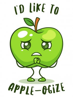 Sad Green Apple fruit vector clipart