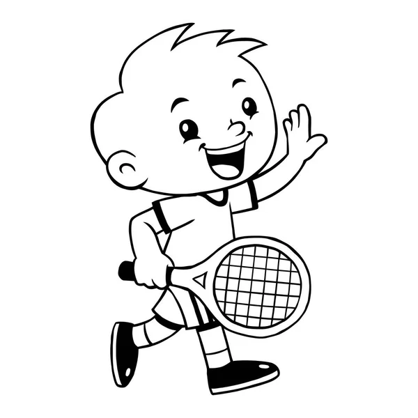 Tennis Sport Boy Cartoon — Stock Vector